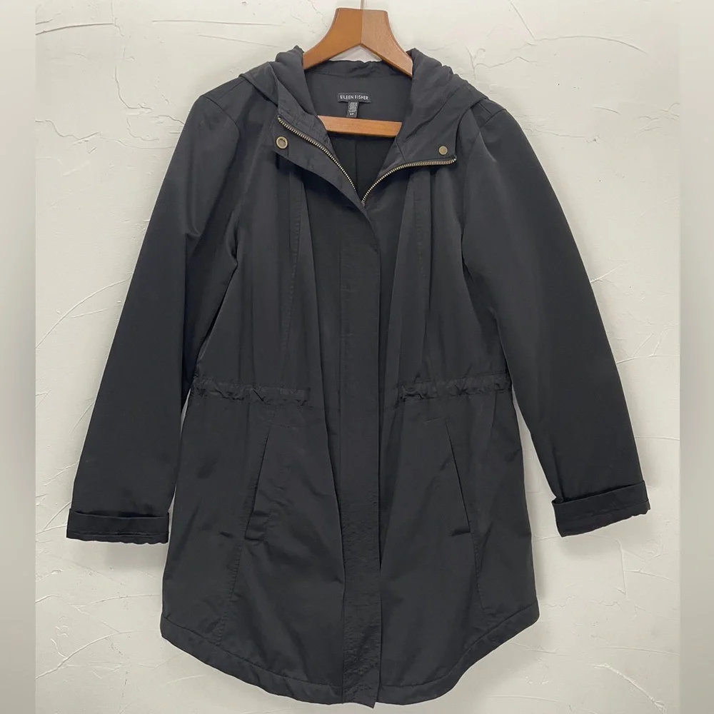 Eileen Fisher Black Organic Cotton Nylon Hooded Jacket - Picture 9 of 16